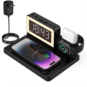 Multifunctional Charging Station Bedside Table Lamp 5in1 Qi 4 In 1 Multiple Wireless Charger Stand With Clock
