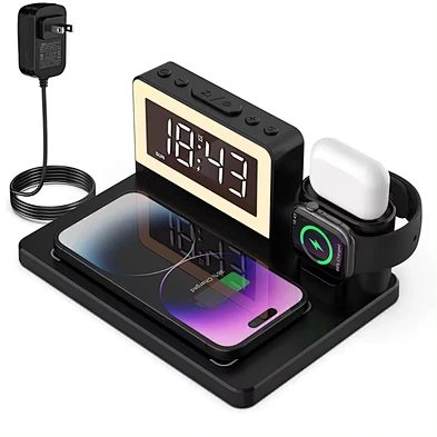 Multifunctional Charging Station Bedside Table Lamp 5in1 Qi 4 In 1 Multiple Wireless Charger Stand With Clock