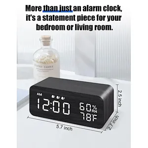 Clock Wood Alarm Desk With Display Led Digital phone Time Clocks Table Thermometer Humidity Sound Control Wireless Charger
