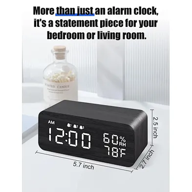 Clock Wood Alarm Desk With Display Led Digital phone Time Clocks Table Thermometer Humidity Sound Control Wireless Charger