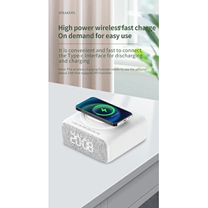 Digital Alarm Clock Radio with BT Speaker Night Light 15w Wireless Charger Dual Wireless Speaker