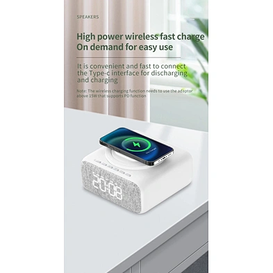 Digital Alarm Clock Radio with BT Speaker Night Light 15w Wireless Charger Dual Wireless Speaker