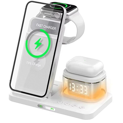 5 In 1 Multifunction Table Alarm Clock Mobile Phone Charging Holder Desktop Folding H33 4In1 Wireless Charger Lamp