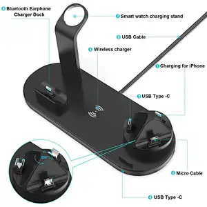 Fast 2023 Smart Qi 6 In 1 Wireless Charger Station  Charging