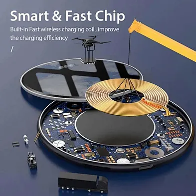 JEDI Portable Universal LED 15W Fast Wireless Charging QI Quick Charge Round Glass surface Wireless Charger
