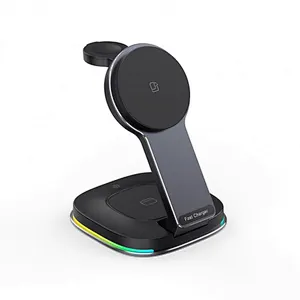2024 best sale Magnetic Fast 15W 3 In 1 Foldable Wireless Charger with night light multifunction wireless charger