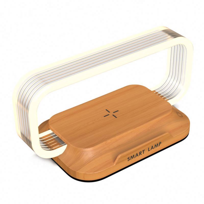 2024 hot sale Table Night Bed Side Lamp With Led Light Fast Charging Wireless Charger with wood wireless charger