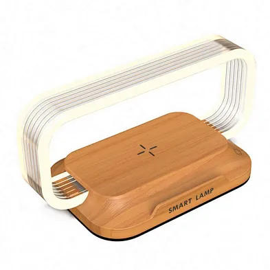 2024 hot sale Table Night Bed Side Lamp With Led Light Fast Charging Wireless Charger with wood wireless charger