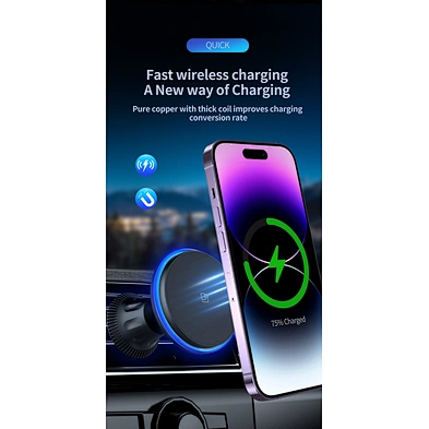 Mobile Phone Mount Air Vent Holder Magnetic Wireless Charger Car With Running RGB Light H82