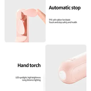Portable Usb 3 In 1 Rechargeable Small Pocket Battery Operated With Power Bank, Flashlight Multifunction Easy Foldable Hand Fan