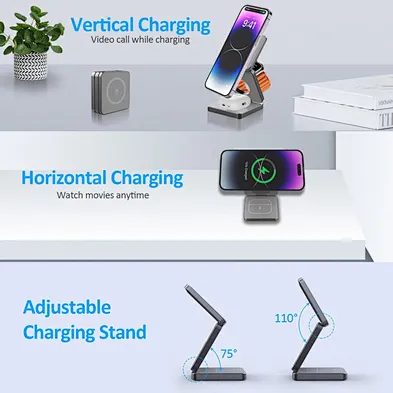 Hot sale Portable Magnetic 3 In 1 Wireless Charger Foldable multifunction wireless charger