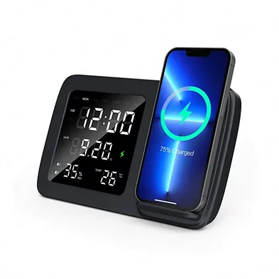 2024 multifunction wireless charger clock And Temperature Digital Projection Alarm Clock With 15W Wireless Charger
