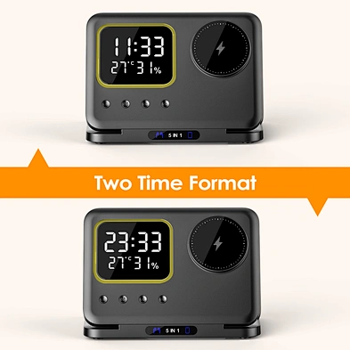 Factory Direct Sale 5 In 1 Humidity Temperature Display Time CLock Charger LED Wireless Station H23