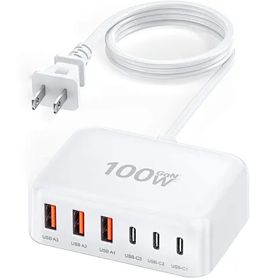 Usb C Fast Charger 100W 6 Port Pd And Qc A Wall Adapter Super Type Block Compact 5Ft Extension Cube Charging U Gan Charge Plug