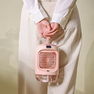 2022 New Digital Display Cooler Rotating Humidifier Fan CO244 Warm Light Ambient Light Automatic Swing Head Fan