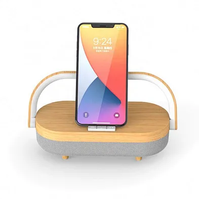 JEDI Phone Qi Charging Fast Bamboo Wooden 15W  Pad Lamp Table Mobile Phone  Led Bedside Wood Wireless Charger With Music Speaker