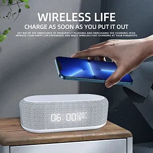Best Gift Promotional Desk & Table Clock Digital Clock Wireless Charger LED Alarm Clock QI Wireless Charging Wooden Phone 5W 10W