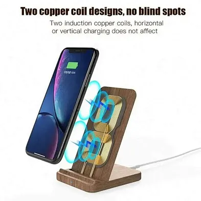Wooden Double Headphone Stand With Wireless Phone Charger