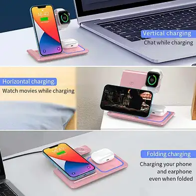 Foldable  Travel With Light White Color 4 In 1 Upgra  Wireless Charger