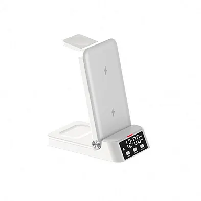 Multifunctional  Fast Charging Stand 4in1 Foldable Portable Digital Alarm A60 3 In 1 Wireless Charger With Clock
