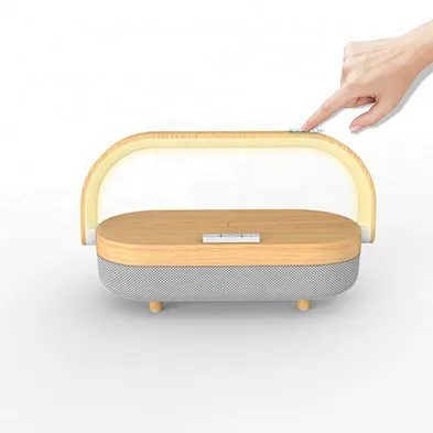 JEDI Phone Qi Charging Fast Bamboo Wooden 15W  Pad Lamp Table Mobile Phone  Led Bedside Wood Wireless Charger With Music Speaker