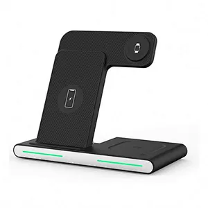 Foldable Desk Magnetic 3In 1 Wireless Charger With LED Light Qi 3 in 1Fast Charging Stand