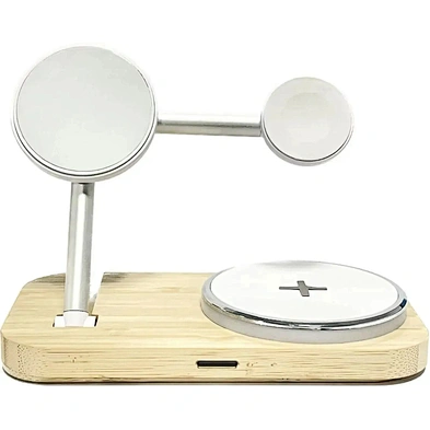 Folding Wireless Charger 3 In 1 Magnetic Foldable wood Wireless charger with led light