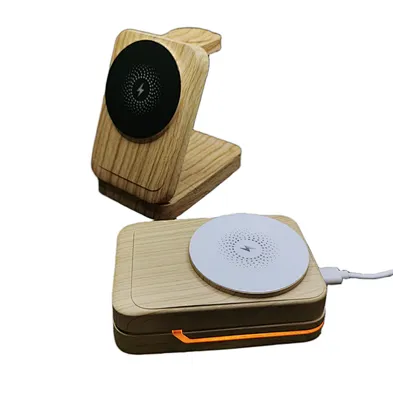 JEDI Wood Grain Newest 15W 4 in 1 Night Light Foldable Wireless Charging Station for Gift Promotion