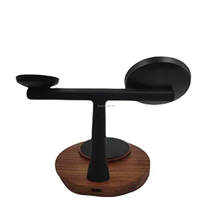 JEDI Wholesale 2025 Unique Design 3 in 1 Real Nature Wooden Round Base Charging Stand Magnetic Wood Wireless Charger With OEM