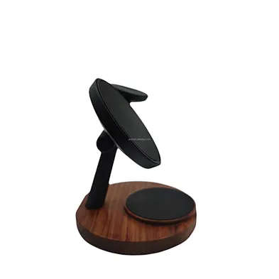 JEDI Wholesale 2025 Unique Design 3 in 1 Real Nature Wooden Round Base Charging Stand Magnetic Wood Wireless Charger With OEM