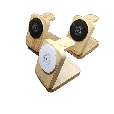 JEDI Wood Grain Newest 15W 4 in 1 Night Light Foldable Wireless Charging Station for Gift Promotion