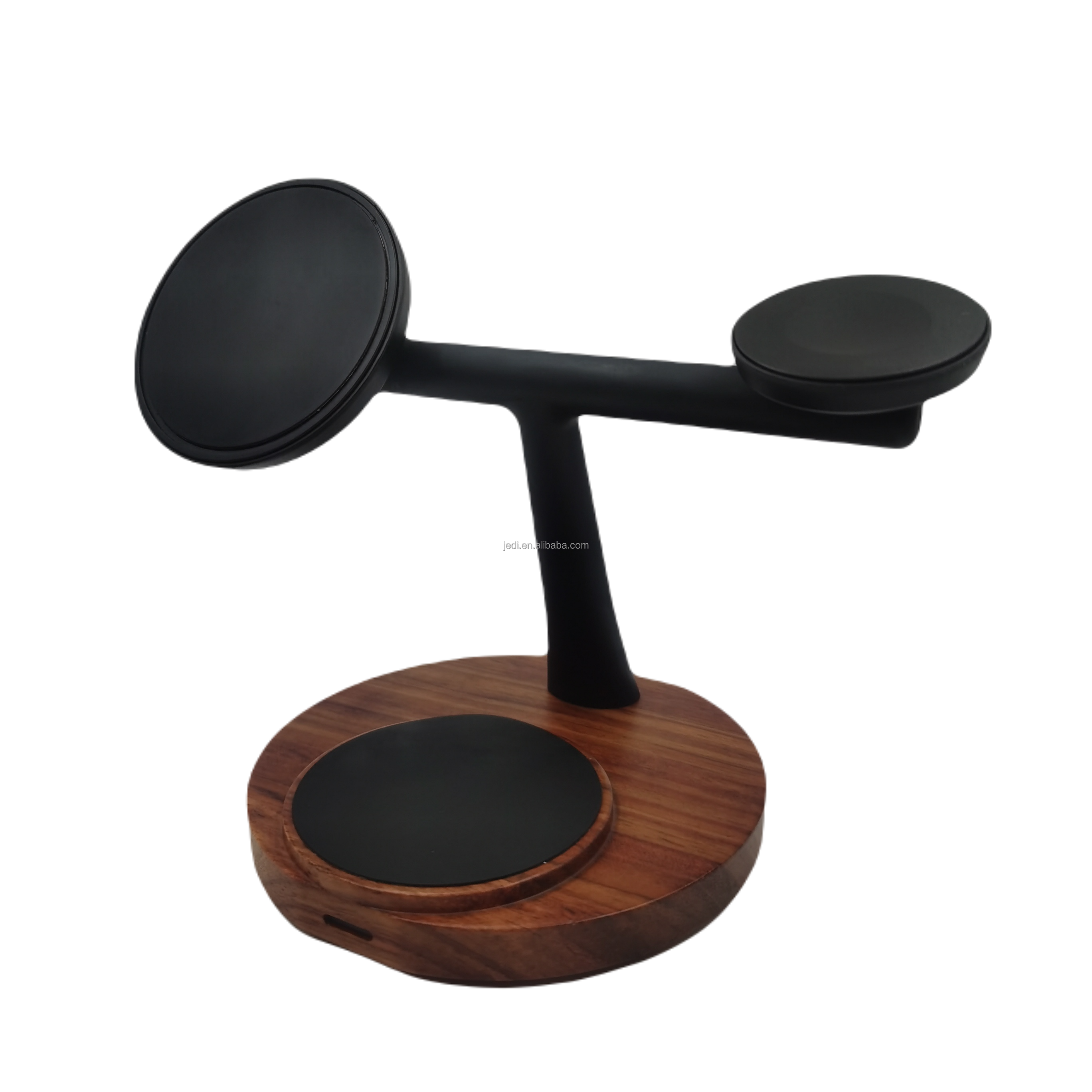 JEDI Wholesale 2025 Unique Design 3 in 1 Real Nature Wooden Round Base Charging Stand Magnetic Wood Wireless Charger With OEM