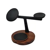 JEDI Wholesale 2025 Unique Design 3 in 1 Real Nature Wooden Round Base Charging Stand Magnetic Wood Wireless Charger With OEM