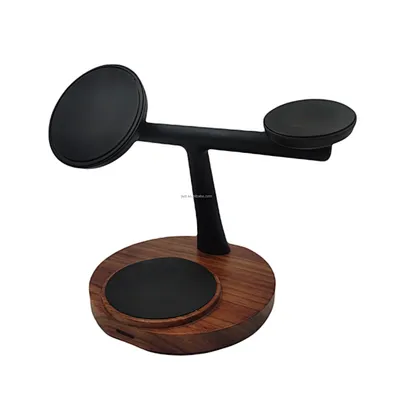 JEDI Wholesale 2025 Unique Design 3 in 1 Real Nature Wooden Round Base Charging Stand Magnetic Wood Wireless Charger With OEM