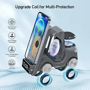 5 in 1 PD Magnetic Wireless Charging Station with Digital Clock Forklift Shape 15W Fast Charger Dock