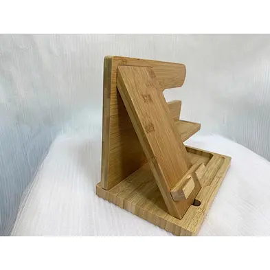 Wood Wireless Charging Phone Stand Organizer with Storage Tray for Desk Office and Home