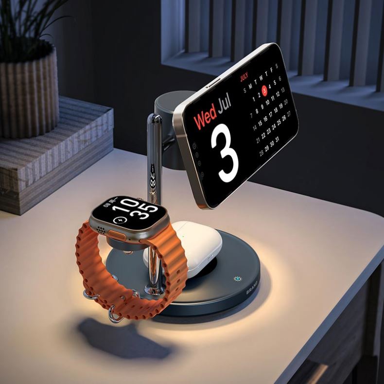 Hot Selling Products T12 Adjustable Desktop  Charger Magnetic 3 in 1 Wireless Charging Stand for IPhone