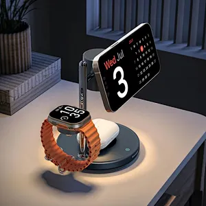 Hot Selling Products T12 Adjustable Desktop  Charger Magnetic 3 in 1 Wireless Charging Stand for IPhone