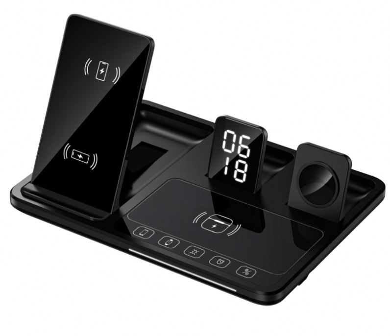 4-in-1 Digital Multifunctional Alarm Clock Stand Wireless Charger Electric Lifting Lamp Supports Mobile Phone Smart Watch