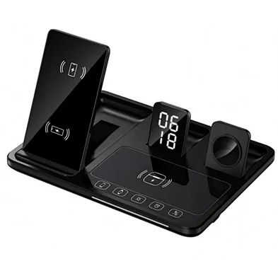 4-in-1 Digital Multifunctional Alarm Clock Stand Wireless Charger Electric Lifting Lamp Supports Mobile Phone Smart Watch