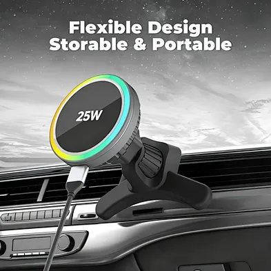 JEDI Multifunctional Aluminum Alloy Magnetic With RGB Light Air Vent for Phone 25W Car Wireless Charger With Air Cooling