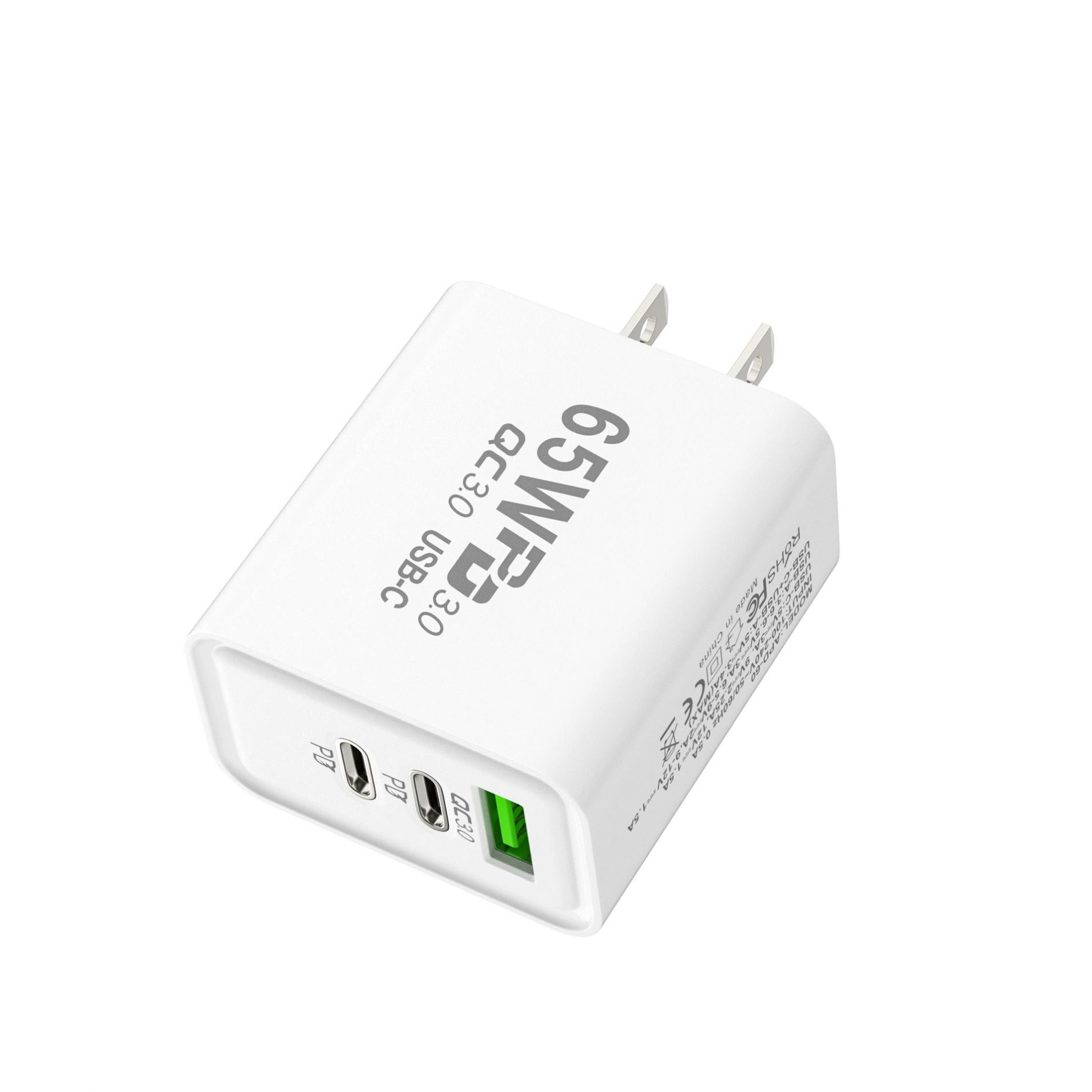 Fast Mobile Phone & Laptop Charger 65W USB-C PD GaN with PPS/PD3.0 5V/3A for All Smartphones