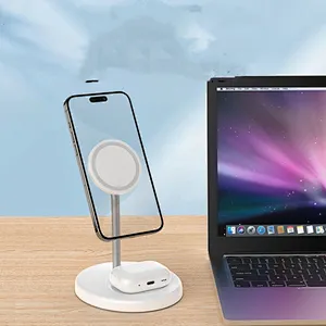 2 in 1 Magnetic Wireless Charger Aluminum Alloy Pole ABS Shell Earphone Fast Charging Station Type C Input Charging Pad