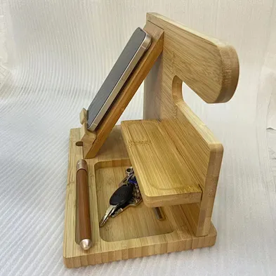 Wood Wireless Charging Phone Stand Organizer with Storage Tray for Desk Office and Home