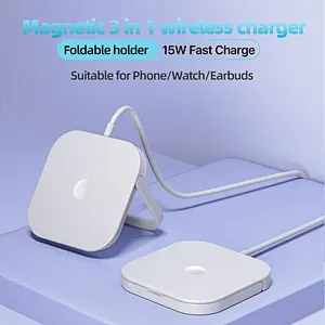 15W 3 in 1 Magnetic Wireless Charger Stand for Phone Smartwatch Earbuds Foldable Charging Station