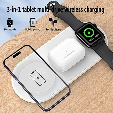 3 in 1 Multi-kinetic Mobile Phone Wireless Charging, 15W Fast Charging, Watch Headphones Charging at the Same Time