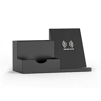 Desk Organizer with Wireless Charger Phone Stand Pen Holder Drawer Desktop Storage Caddy