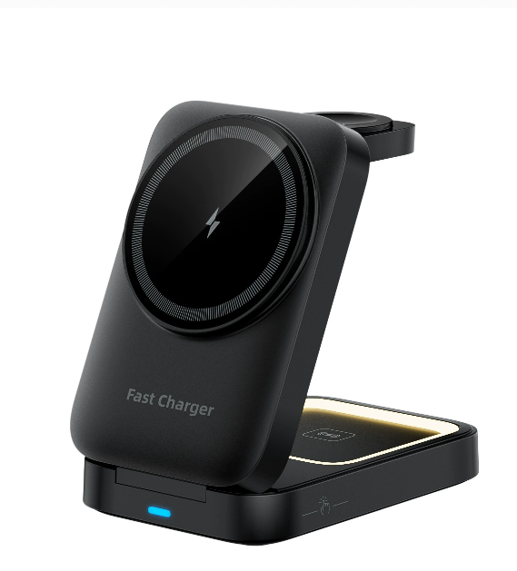 Trendy 2026 3-in-1 Foldable Magnetic Wireless Charger QC3.0 15W Output Power Type-C Ports for Smartphone Multi-Device Charging
