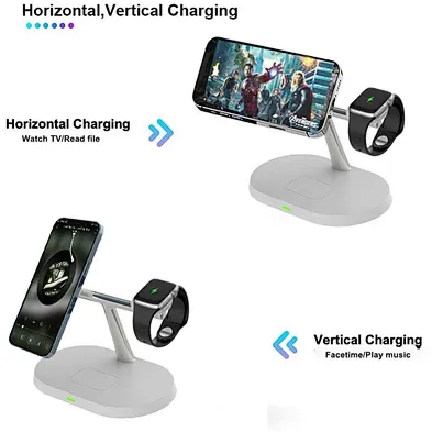 3 in 1 Wireless Charging Station for Smartphone Smartwatch Earbuds Foldable Desktop Charging Stand