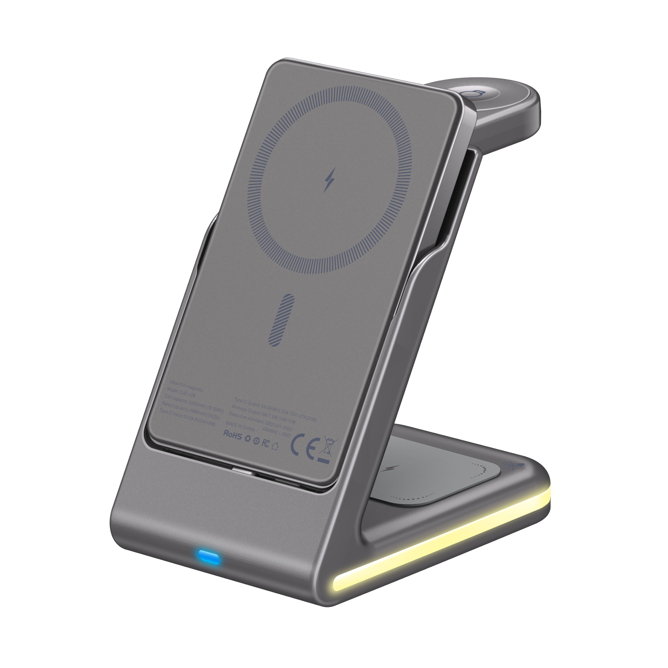 3 in 1 Magnetic Wireless Power Bank with Stand Detachable Portable Charger for Phone Watch Earphones